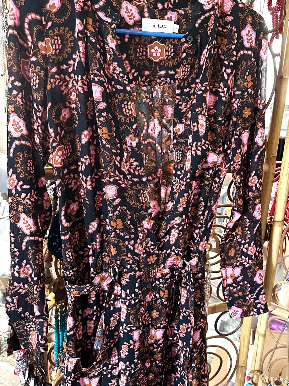A.L.C. Black Floral Pink & Brown Long Sleeve Dress